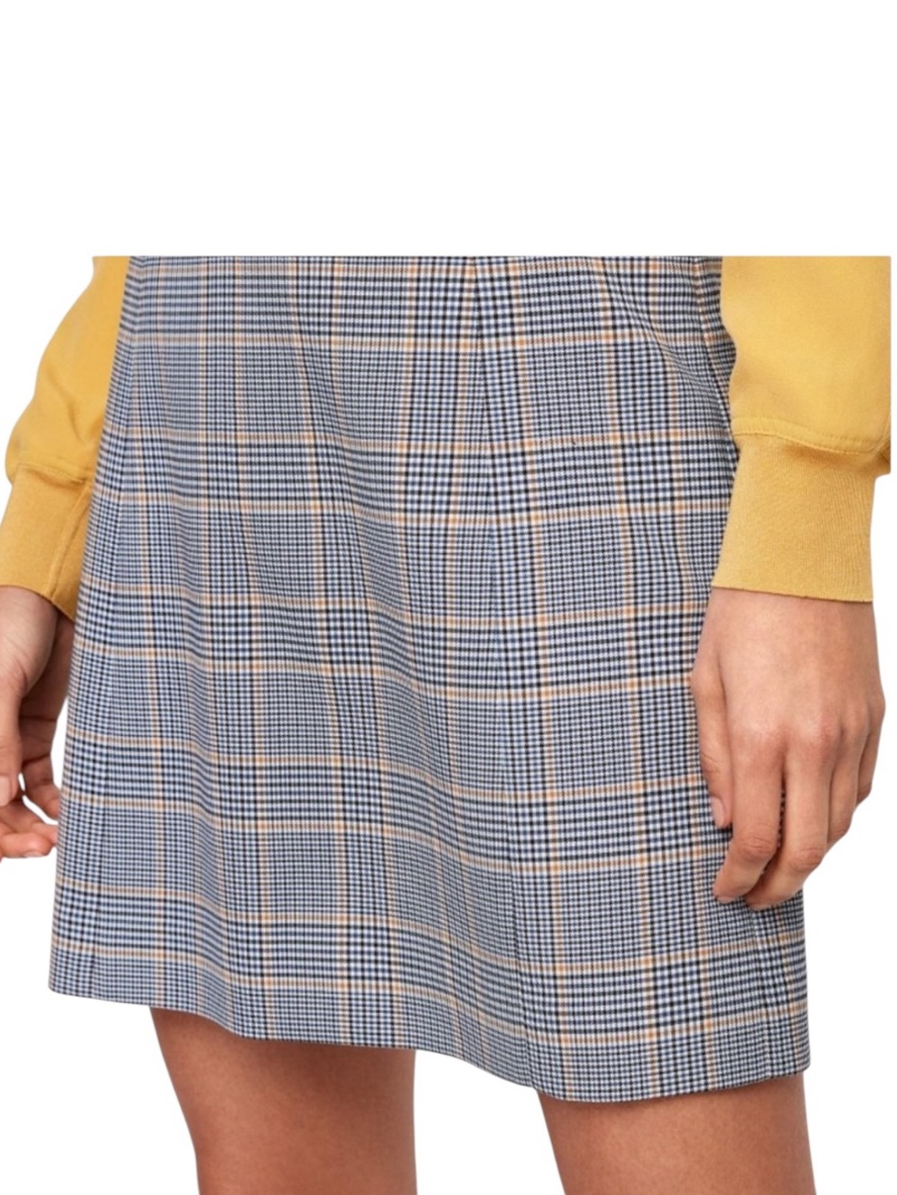Aritzia Babaton Hopper Modern Mini Skirt Plaid Cairo Gold Blue Sz 8